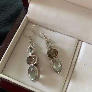 Sterling silver earrings with aquamarine, smoky topaz and praliosite.